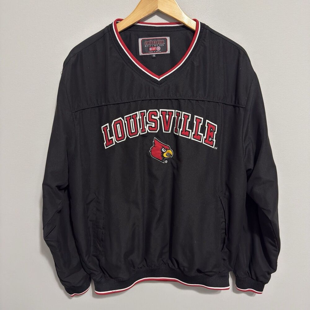 Vintage Louisville Cardinals Black Red Pullover Windbreaker Jacket Size M NCAA